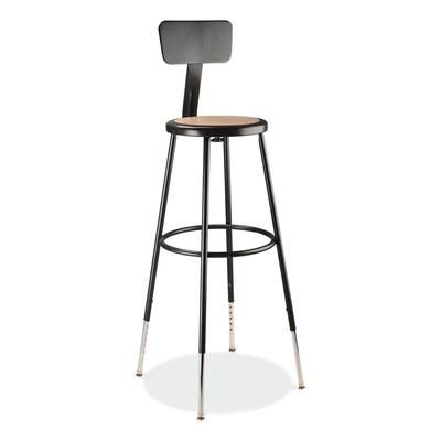 National Public Seating 6230HB10 6200 Series 32"-39" Height Adj Heavy Duty Stool With Backrest, Supports 500 lb, Brown Seat, Black Base NPS6230HB10