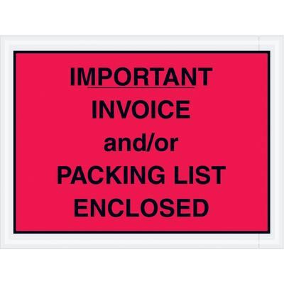 Tape Logic 4 1/2 x 6" Red "Important Invoice and/or Packing List Enclosed" Envelopes, Case Of 1000 (PL418)