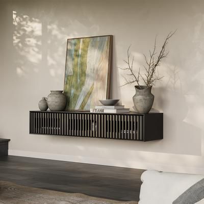 63" Black Floating TV Stand, Modern Minimalist, Four Drawers, Fully-Assembled