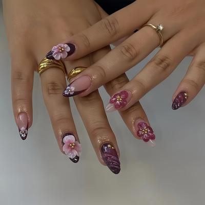 TEMU Gel, 1 Nail File, And A Box Of 24 Almond-shaped Artificial Nails With Fashionable 3d . Detachable To Your . Suitable For All S And Women