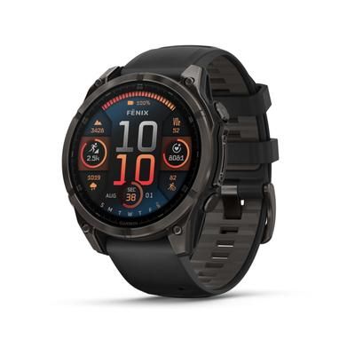 Garmin fenix 8 AMOLED 47mm GPS Watch Sapphire Carbon Gray DLC Titanium with Black/Pebble Gray Silicone 010-02904-20