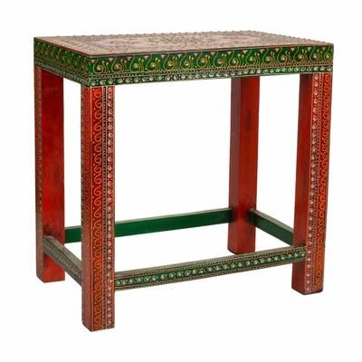 Tavolo artigianale in legno verniciato verde/rosso 45x29,5x45 h