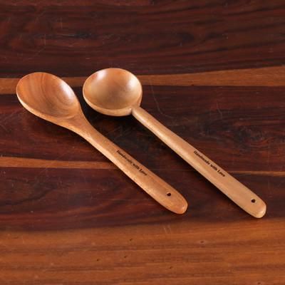 'Artisan-Made Neem Wood Spoon and Ladle Set Made in India'