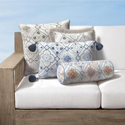 Santorini Tile Indoor/Outdoor Pillow - Air Blue, 13" x 20" Lumbar Air Blue, 13" x 20" Lumbar in Air Blue with Indigo Piping - Frontgate