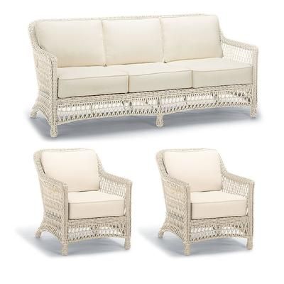 Hampton 3-pc. Sofa Set with Two Lounge Chairs in Ivory Wicker - Quick Dry, Seaglass - Frontgate