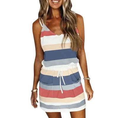 Sleeveless Dress for Women Clothing 2024 Summer Vacation Pullover Beach Sundress Female Korean Fashion Slim Sexy Short Dresse M