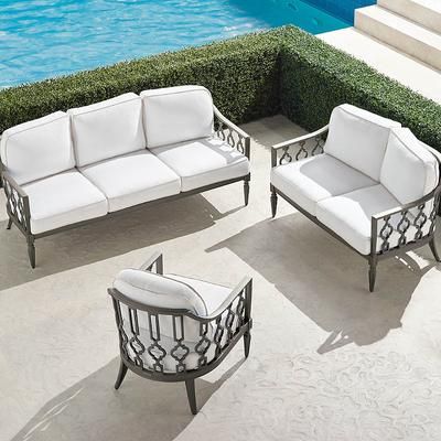 Avery 3-pc. Sofa Set in Slate Aluminum - Standard, Resort Stripe Seaglass - Frontgate