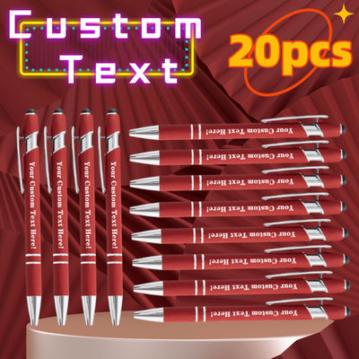 TEMU 20-pack Custom Luxury Soft Ballpoint Pens With Stylus Tip, Inspirational Office , Black Ink, Metal, Plain, No Battery, Featherless