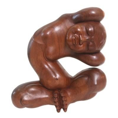 Limber Monk,'Handmade Suar Wood Monk Sculpture'