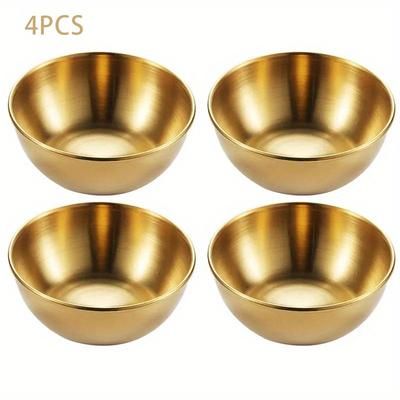 TEMU 2/4-pack Stainless Steel Golden Sauce Dishes, Round Bbq Steak Sauce Plates, Machine Washable, Serving Bowls For Sushi, Fried Chicken, Cheese, Vegetables - Holiday Tasting Set