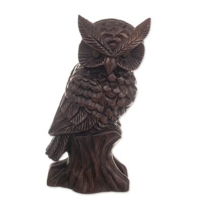 'Hand-Carved Cedarwood Figurine with Owl Motif from Peru'