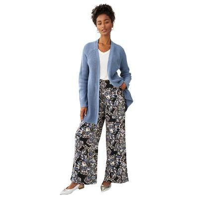 Plus Size Women's Wide-Leg Soft Pants with Back Elastic by ellos in Black Dusty Blue Floral (Size M)