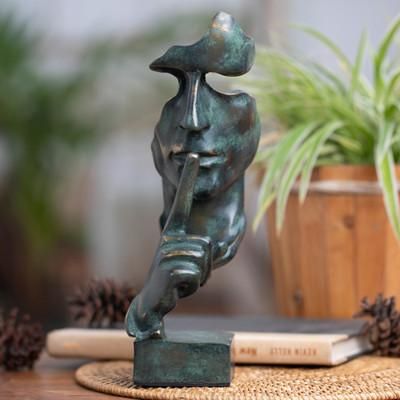 Silent,'Antiqued Green and Metallic Resin Sculpture Crafted in Java'