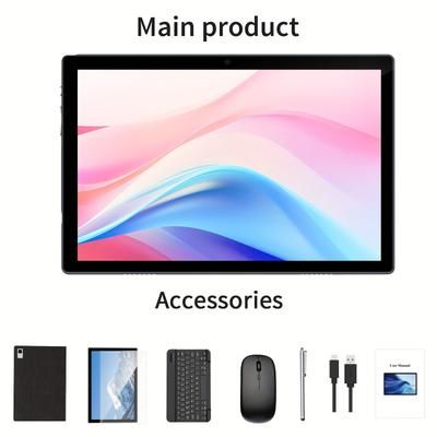 "TEMU Qddq Android 13 Tablet 2-in-1, 10.1" With Keyboard, Case, Mouse & Stylus - 4gb + 64gb Rom, Dual Camera (5mp+8mp), Wifi, Type-c Charging, Black"