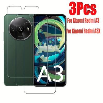 TEMU 3-pack Tempered Glass Screen Protector For Xiaomi Redmi A3/a3x, 9h Hardness, High , Anti-fingerprint, Shatterproof, Bubble-free Installation, Glossy Finish