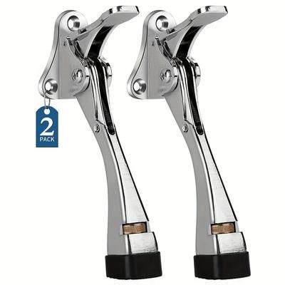 TEMU Evhooe 2pcs Polished Metal Door Stop, Height Adjustable, Footed Door Stop - Invisible, Impact Resistant, Metal Construction, - Ideal For Carpet, Tile, Wood And Glass Floors