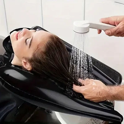 Portable inflatable shampoo basin for the elderly - comfortable shampoo tray with suction cups, foldable neck support
