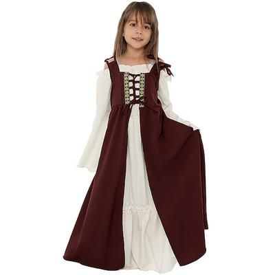 Retrò Vintage Medievale Rinascimento Vestito Camicia da notte Soprabito Vichingo Irlandese Elfico Costume Ragazze Celtico Halloween Carnevale martedì grasso Feste Performance LARP Bambini Vestito