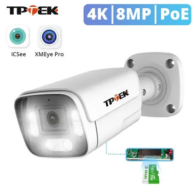 4K 8MP PoE Video Surveillance IP Camera 5MP Two Way Audio Support TF Card Security IP66 Outdoor Camera NVR System iCSee XMEye