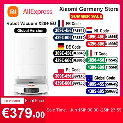 Versione globale Xiaomi Robot Vacuum X20 + controllo vocale raccolta automatica della polvere scansione di tutta la casa detergente liquido per capelli