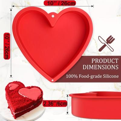 TEMU Silicone Heart-shaped Cake Pans 8 Inch & 10 Inch, Nonstick Reusable Baking Tins For Brownies, Valentine's Day, Heart Cake Mold, Cake Pan