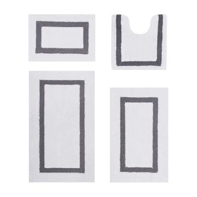 Hotel Collection 100% Cotton 4 Piece (17" X 24" | 20" X 20" | 21" X 34" | 24" X 40") Bath Rug Set by Brylane Home in White Gray