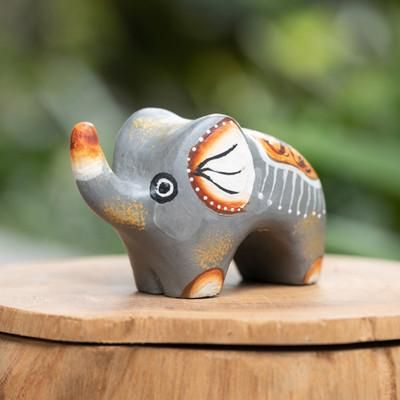 Cute Giant,'Hand-Painted Suar Wood Elephant Figurine Crafted in Bali'
