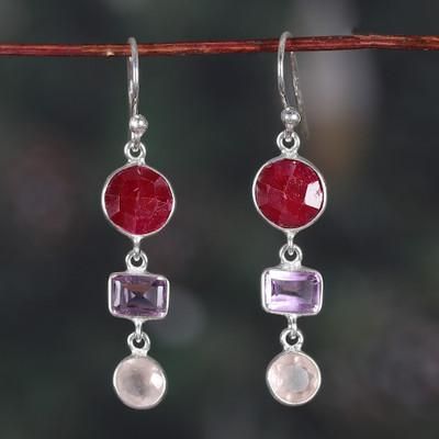 'Bezel-Set 7-Carat Multi-Gemstone Dangle Earrings from India'
