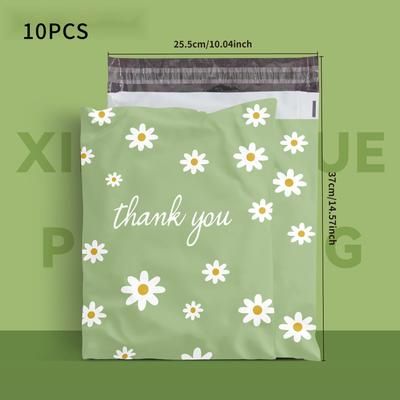 TEMU 10pcs Daisy Print Waterproof Self-sealing Shipping Bags - Tear-resistant Poly Mailers For Small To Medium Businesses, Packaging Envelopes With Thank