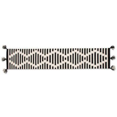 Diamond Illusion,'Diamond Motif Wool Table Runner in Black and Antique White'