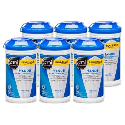 Sani-Professional Sani-Hands Ii Sanitizing Hand Wipes, 300 Wipes Per Canister, Carton Of 6 Canisters