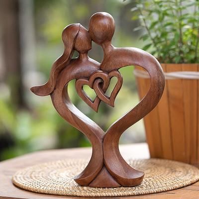 Forever in Love,'Fair Trade Handmade Romantic Suar Wood Sculpture from Bali'