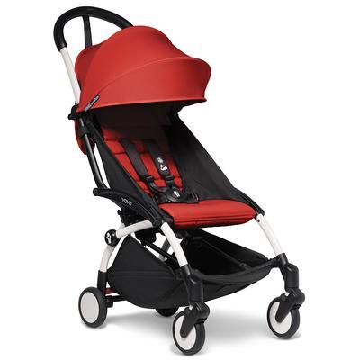 Babyzen YOYO2 Ultra Compact Complete 6+ Stroller with Bassinet & Rolling Bag Bundle - White/Red