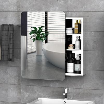 TEMU 66x46cm Curved Bathroom Storage Cabinet W/ Sliding Mirror Shelves Stainless On-wall Furniture