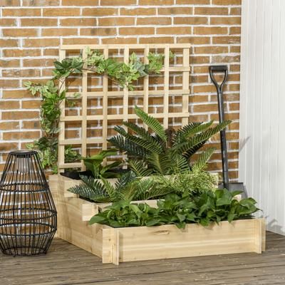 TEMU 3 Tier Planters With Trellis For Vine Climbing, Wooden Raised Beds For Garden Patio, Outdoor Planter Box For Vegetables, Flowers, Herbs,
