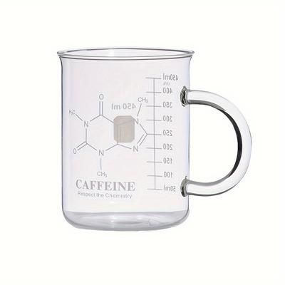 TEMU Yumiplus 1pc Molecule Design Glass Mug With Handle And Measurements, High Borosilicate Insulated Coffee Cup, Machine Wash, Reusable, Multi-use Thickened Glass For Coffee, Milk, Juice 450ml/15oz