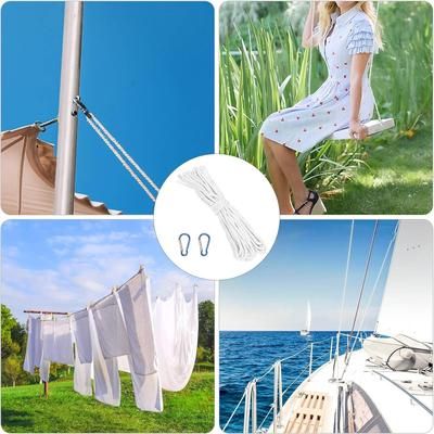 TEMU 12.5m 6mm Flag Rope Polyester Pole Rope Flag Replacement Flag Line With 2 Steel Hook Clips Flagpole Rope Clips For Outdoor Hanging Clothes Bundled Sailing Rigging Garden
