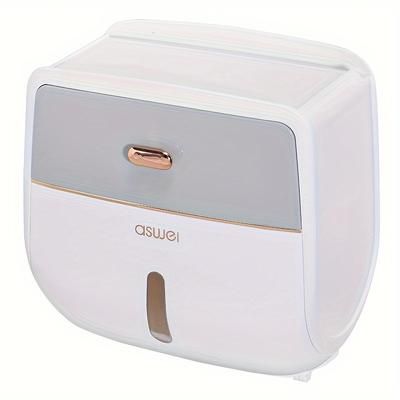 TEMU 1pc Toilet Roll Paper Holder, Double Layer Large Capacity Tissue Storage Box, Wall Mounted Bathroom Tissue Dispenser, Waterproof Tissue Box, Bathroom Accessories