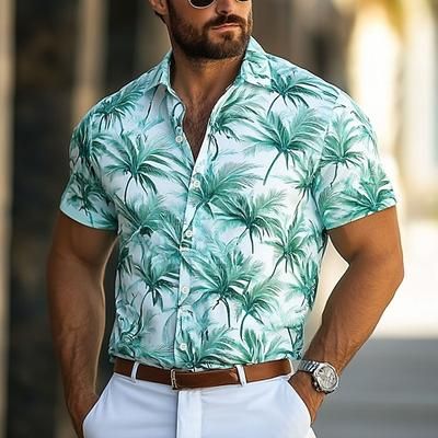Per uomo Albero di cocco Piante tropicali Camicia hawaiana Camicia con bottoni Camicia Aloha Manica corta Hawaiano Ricorrere Da mare Per eventi Abbigliamento mare Estate Primavera Collo ripiegabile