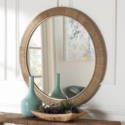 Geralyn Japandi Natural Seagrass Round Wall Mirror by Wholesale Interiors INC in Natural (Size ONE SIZE)