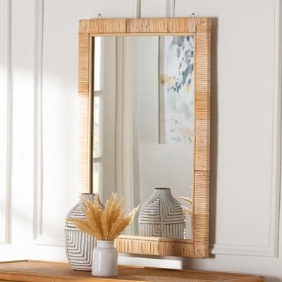 Lankston Bohemian Natural Rattan Rectangle Accent Wall Mirror by Wholesale Interiors INC in Natural (Size ONE SIZE)