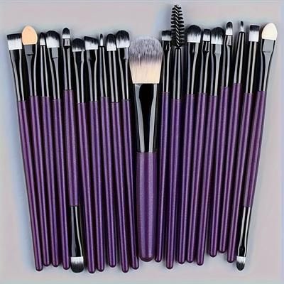 TEMU 20pcs Luxurious Brush Set With Soft, Hypoallergenic Nylon Bristles - Types, Ethically Made, Easy To Clean, Includes Brushes & Puff, Travel, Makeup Brush Holder