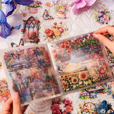 30 Sheets square PET Stickers book Plants Flowers Scenery Decorative handmade Scrapbooking Material Diary Album Craft Supplies