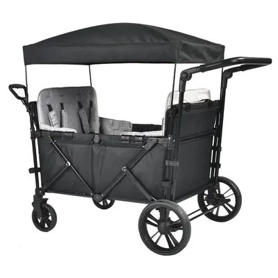 Baby Stroller Wagon Iron Tube 2 in 1 Folding Baby Wagon with Separate Seat Safety Belts Outdoor Baby Camper
