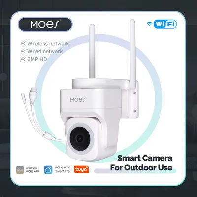 MOES Tuya WiFi 3MP Smart Security Camera Support Wireless &Wired RJ45 Network IP65 Waterproof Motion Tracking Full Color Night