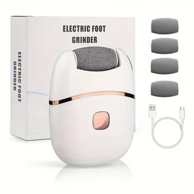 TEMU 1pc Electric With 4 Grinding Heads, Home Automatic , Used To Remove Dead Skin, Remove Calluses, Feet And Repair Feet, Suitable For Adults, Foot Beauty Tool