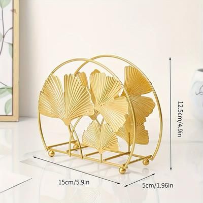 TEMU 1pc Elegant Golden Napkin Holder - Freestanding, Multifunctional Paper Towel Dispenser With Leaf Design For Coffee Shops, Hotels, Bars, And Home