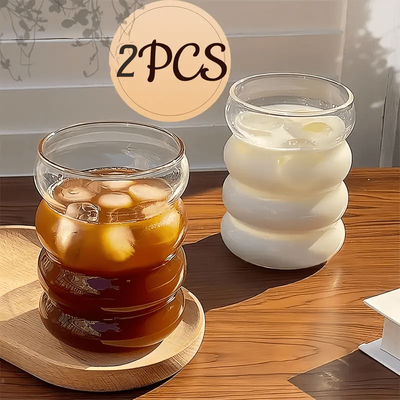 TEMU 2pcs Stylish Thick Glass Milk & Coffee Cups - Reusable, Home Use