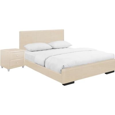 Hindes Upholstered Platform Bed, Gray, Full with 1 Nightstand by Camden Isle in Beige (Size QUEEN)