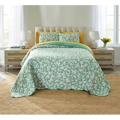 BH Studio Scalloped Hem Bedspread by BrylaneHome in Sage Blossom Vine (Size TWIN)
